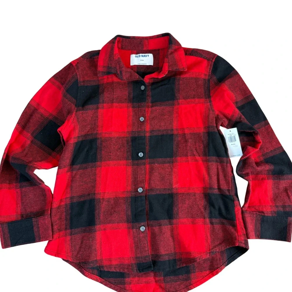 Old Navy Kids Red Black Buffalo Plaid Flannel Shirt Button‎ Down Size M 8